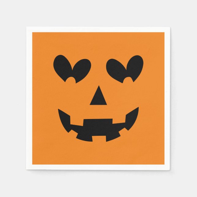 Orange & Black Happy Heart Pumpkin Halloween Party Napkins (Front)
