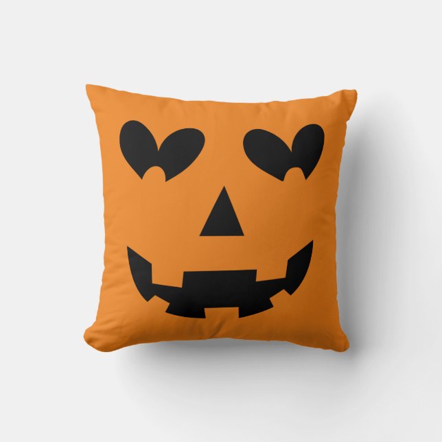 Orange & Black Happy Heart Pumpkin Halloween  Throw Pillow (Front)