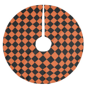Orange Black Harlequin Diamond Checker Pattern Brushed Polyester Tree Skirt