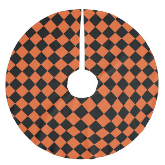 Orange Black Harlequin Diamond Checker Pattern Brushed Polyester Tree Skirt