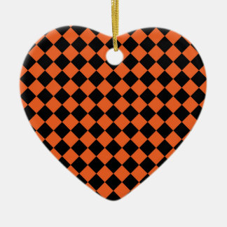 Orange Black Harlequin Diamond Checker Pattern Ceramic Ornament