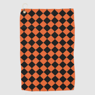 Orange Black Harlequin Diamond Checker Pattern Golf Towel