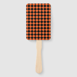 Orange Black Harlequin Diamond Checker Pattern Hand Fan