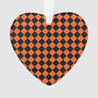 Orange Black Harlequin Diamond Checker Pattern Ornament