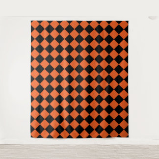 Orange Black Harlequin Diamond Checker Pattern Tapestry