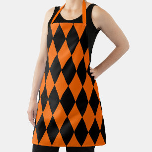 Orange Black Harlequin Diamonds Checkers Design Apron