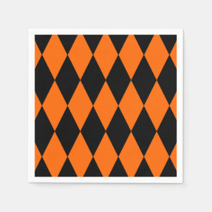 Orange Black Harlequin Diamonds Checkers Design  Napkins