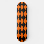 Orange Black Harlequin Diamonds Checkers Design  Skateboard