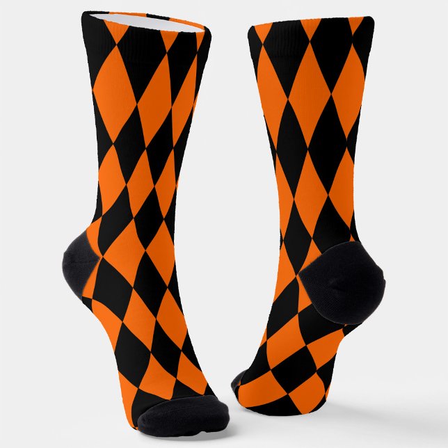 Orange Black Harlequin Diamonds Checkers Design  Socks (Creator Uploaded)