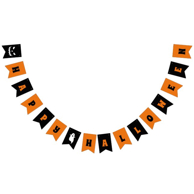Orange Black Haunted Happy Halloween Party Bunting Flags (All)