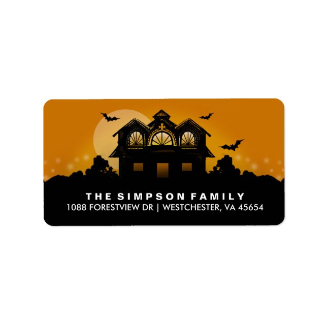 Orange & Black Haunted House Address Labels (Front)