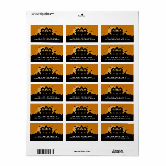 Orange & Black Haunted House Address Labels