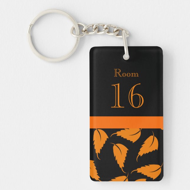 Orange black hotel room key keychain (Front)