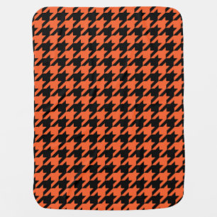 Orange Black Houndstooth Check Baby Blanket