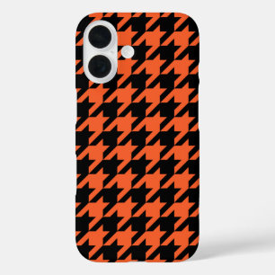Orange Black Houndstooth Check iPhone 16 Case