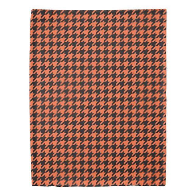 Orange Black Houndstooth Check Duvet Cover (Front)