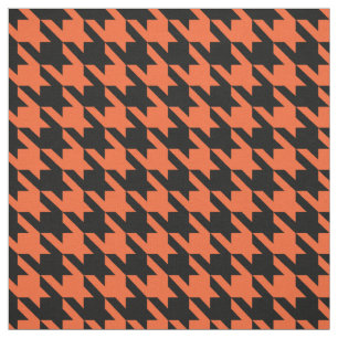 Orange Black Houndstooth Check Fabric