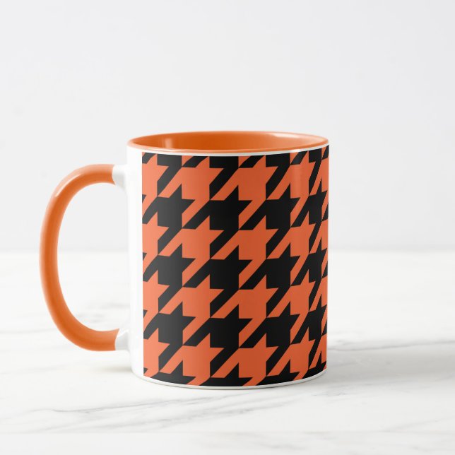 Orange Black Houndstooth Check Mug (Left)