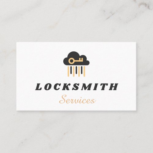 Orange  Black Key Cloud Logo Locksmith Services Business Card