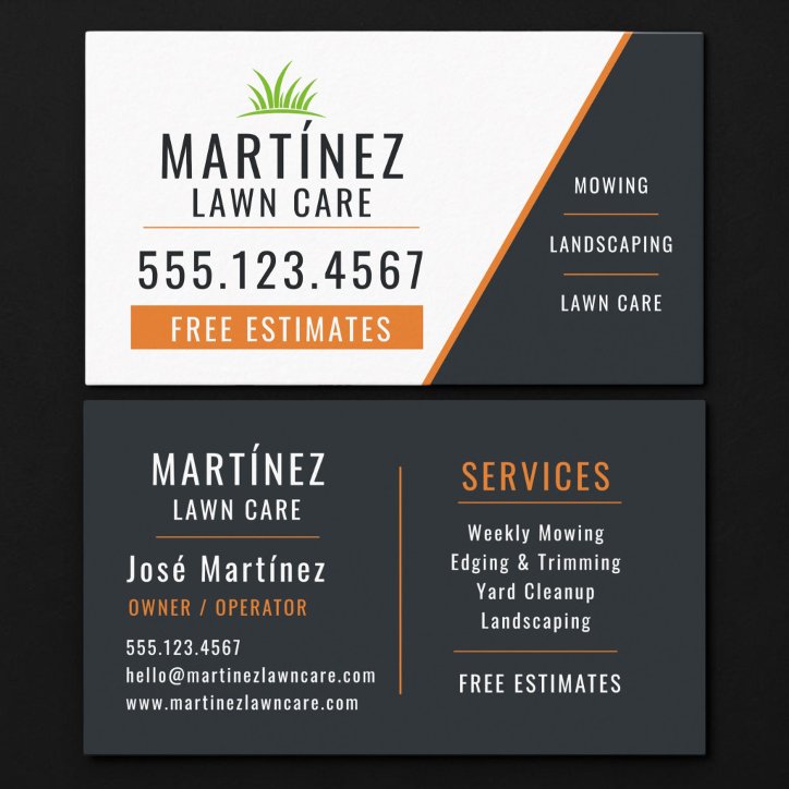 Orange Black Lawn Care Landscaping Grass Cutting Business Card