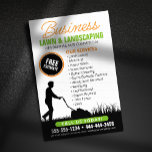 Orange Black Lawncare Landscaping Lawn Mowing Flyer<br><div class="desc">This minimalist and professional flyer design is perfect for showcasing your lawn care and landscaping expertise. The bold silhouette of a person mowing a lawn communicates your services instantly while the clean white background emphasizes your contact information. Key features: Simple and impactful: The clean design focuses on the essential information,...</div>