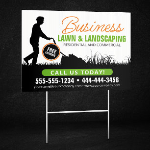 Orange Black Lawncare Landscaping Lawn Mowing Sign