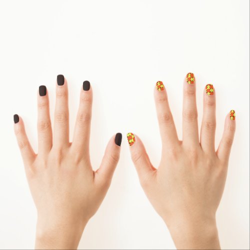 Orange Black Lemon Retro Checkerboard Pattern Minx Nail Art