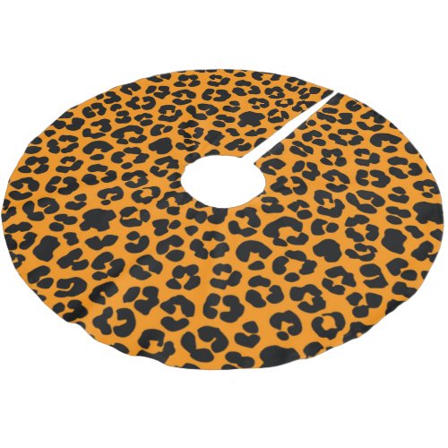 Orange Black Leopard Print Pattern Halloween Decor Brushed Polyester Tree Skirt