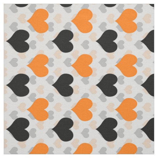 Orange  Black Love Hearts White Fabric