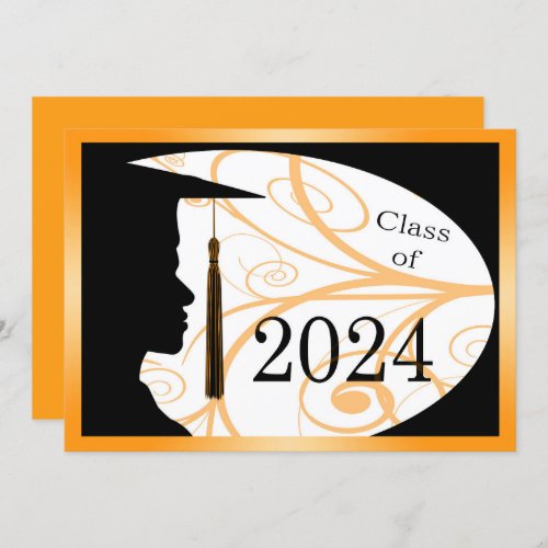 OrangeBlack Man Silhouette 2024 Graduation Party Invitation