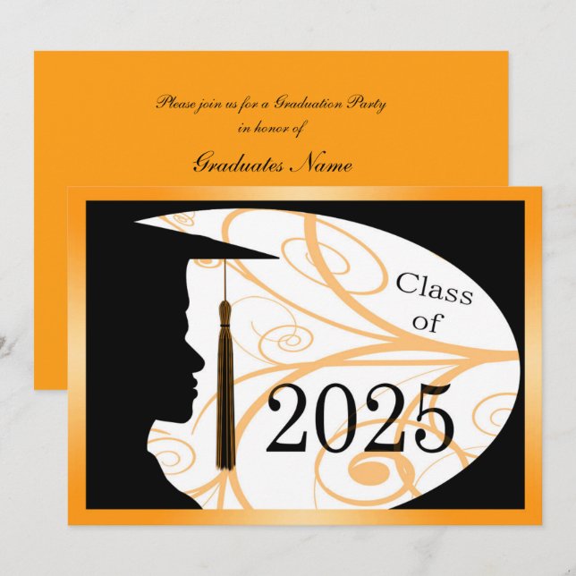 Orange/Black Man Silhouette 2025 Graduation Party Invitation (Front/Back)