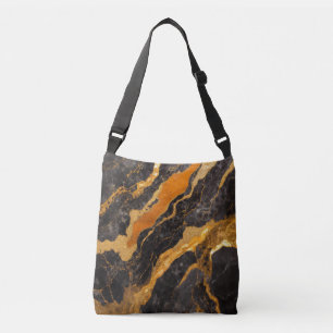 Orange Black Marble Pattern with Gold Crossbody Bag