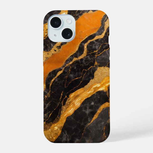 Orange Black Marble Pattern with Gold Iphone Case (Back)