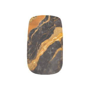 Orange Black Marble Pattern with Gold Minx Nail Art