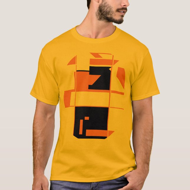 Orange Black MCM-inspired Geometric Abstract Art T-Shirt (Front)