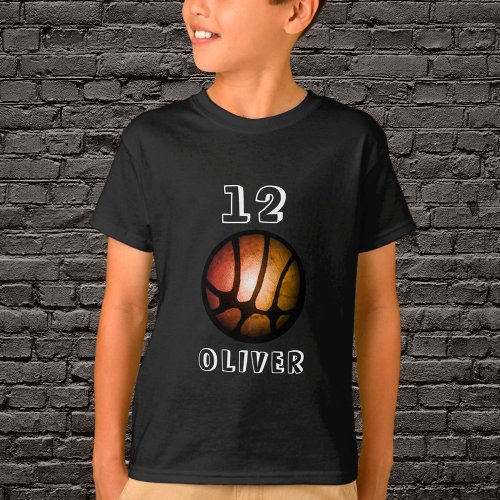 Orange Black Metallic Basketball Ball Boy T_Shirt