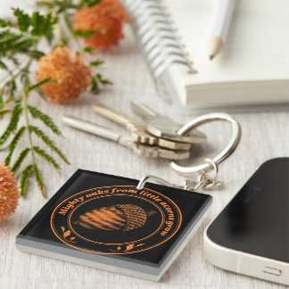 Orange Black Mighty oaks from little acorns grow Keychain