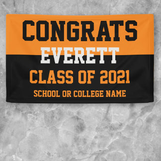 Orange & Black Minimalist Graduation Party Banner