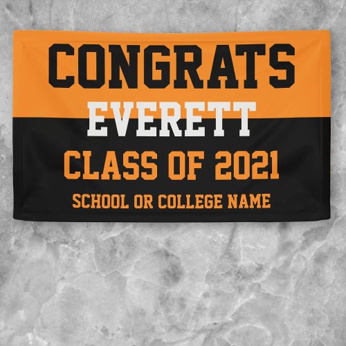 Orange  Black Minimalist Graduation Party Banner