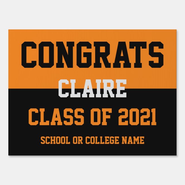 Orange & Black Minimalist Graduation Sign (Back)