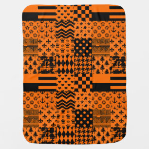 Orange Black Mixed Patterns Patchwork Design  Baby Blanket