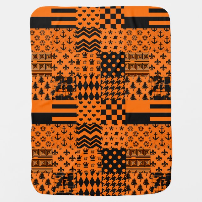 Orange Black Mixed Patterns Patchwork Design  Baby Blanket (Front)