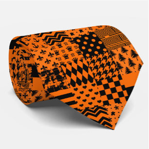 Orange Black Mixed Patterns Patchwork Design  Neck Tie