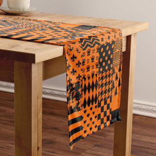 Orange Black Mixed Patterns Patchwork Design Short Table Runner