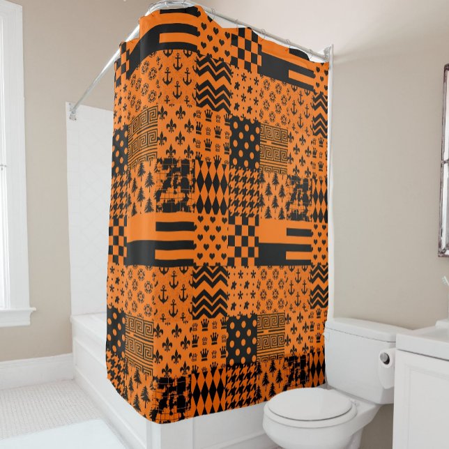 Orange Black Mixed Patterns Patchwork Design  Shower Curtain (Creator Uploaded)