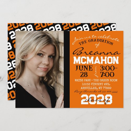 Orange  Black Modern Graduation Photo Invitation