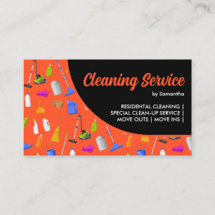 Orange Black Modern House Cleaning Service Business Card