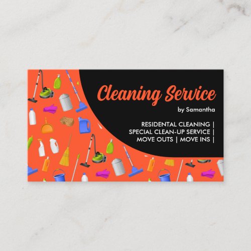 Orange Black Modern House Cleaning Service Business Card