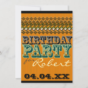 Orange Black Modern Pinstripes Birthday Party Invitation