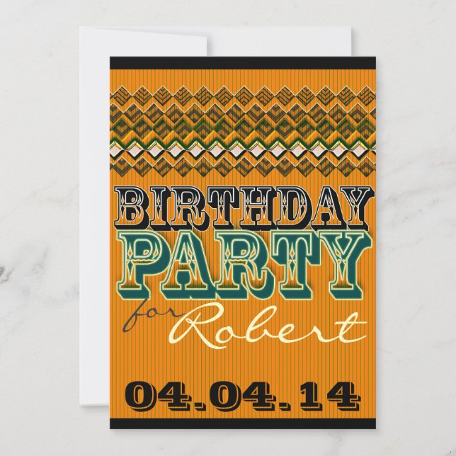 Orange Black Modern Pinstripes Birthday Party Invitation (Front)